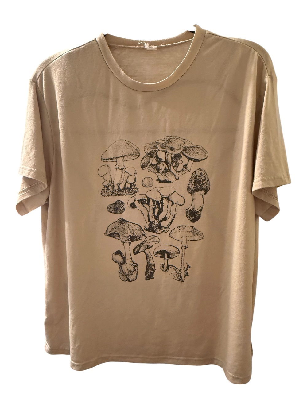 Beige Mushroom Graphic Crewneck T‑Shirt - Men